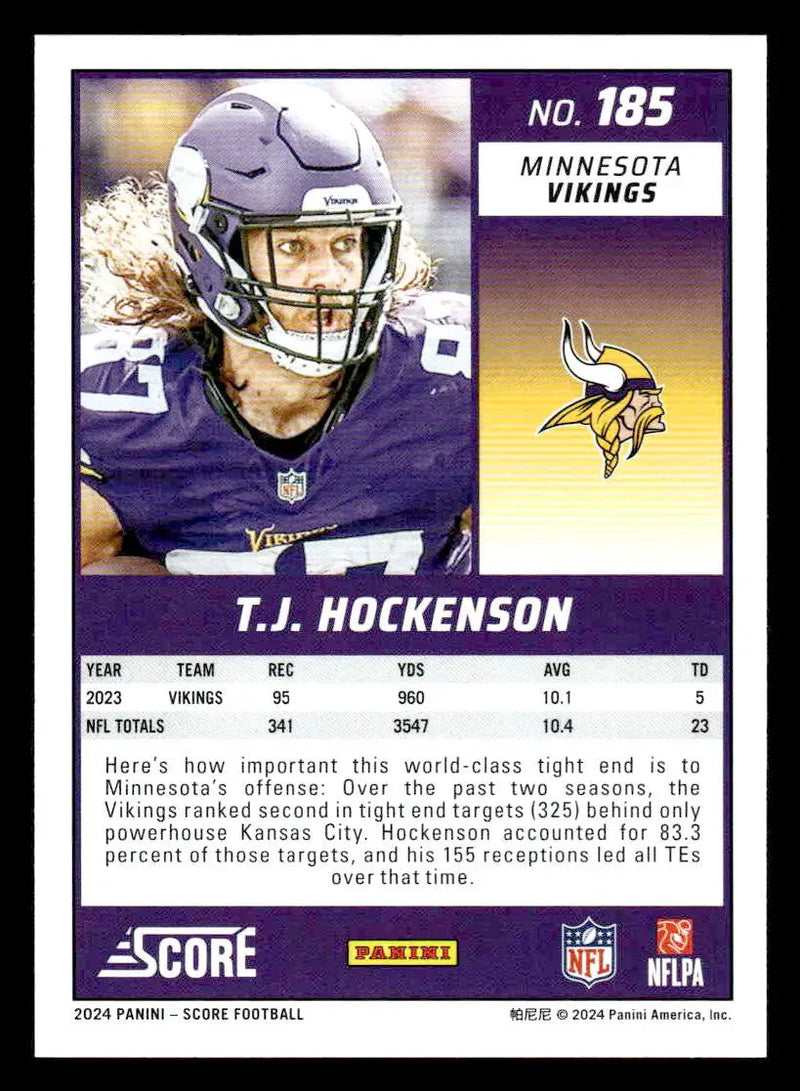2024 Score #185 T.J. Hockenson - Football Card Single