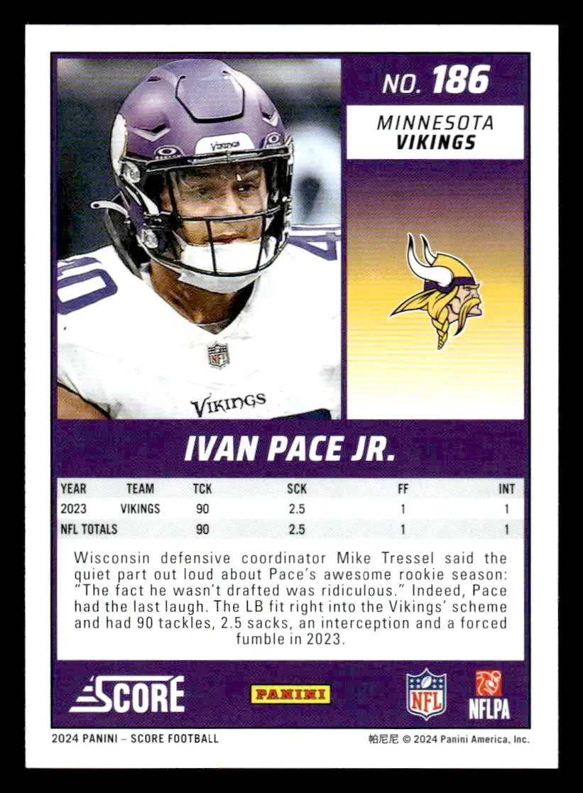 2024 Score #186 Ivan Pace Jr. - Football Card Single