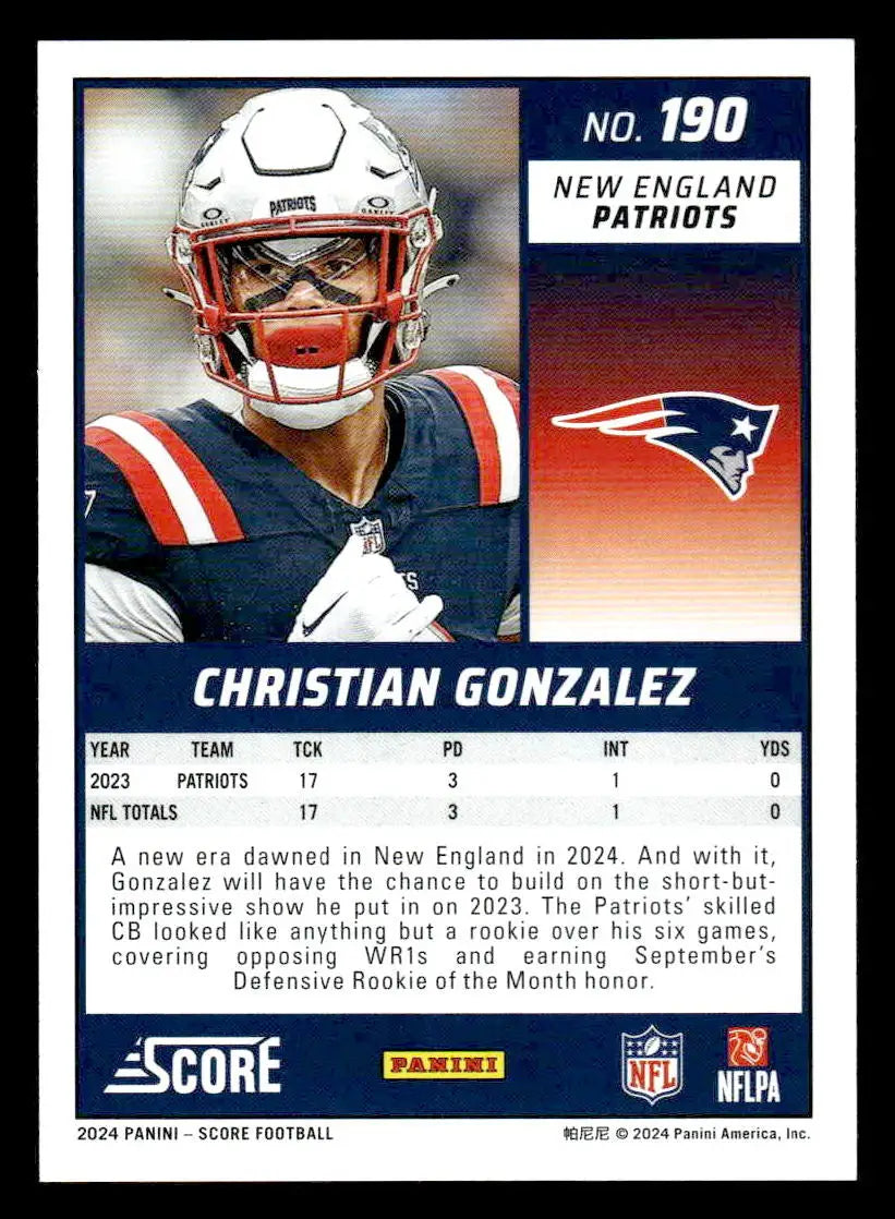 2024 Score #190 Christian Gonzalez - Football Card Single