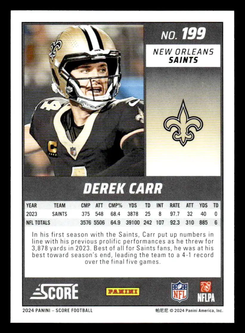 2024 Score #199 Derek Carr - Football Card Single