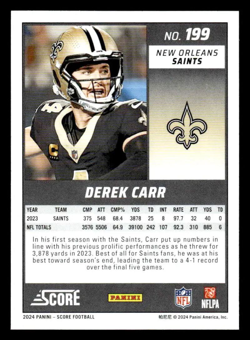 2024 Score #199 Derek Carr - Football Card Single