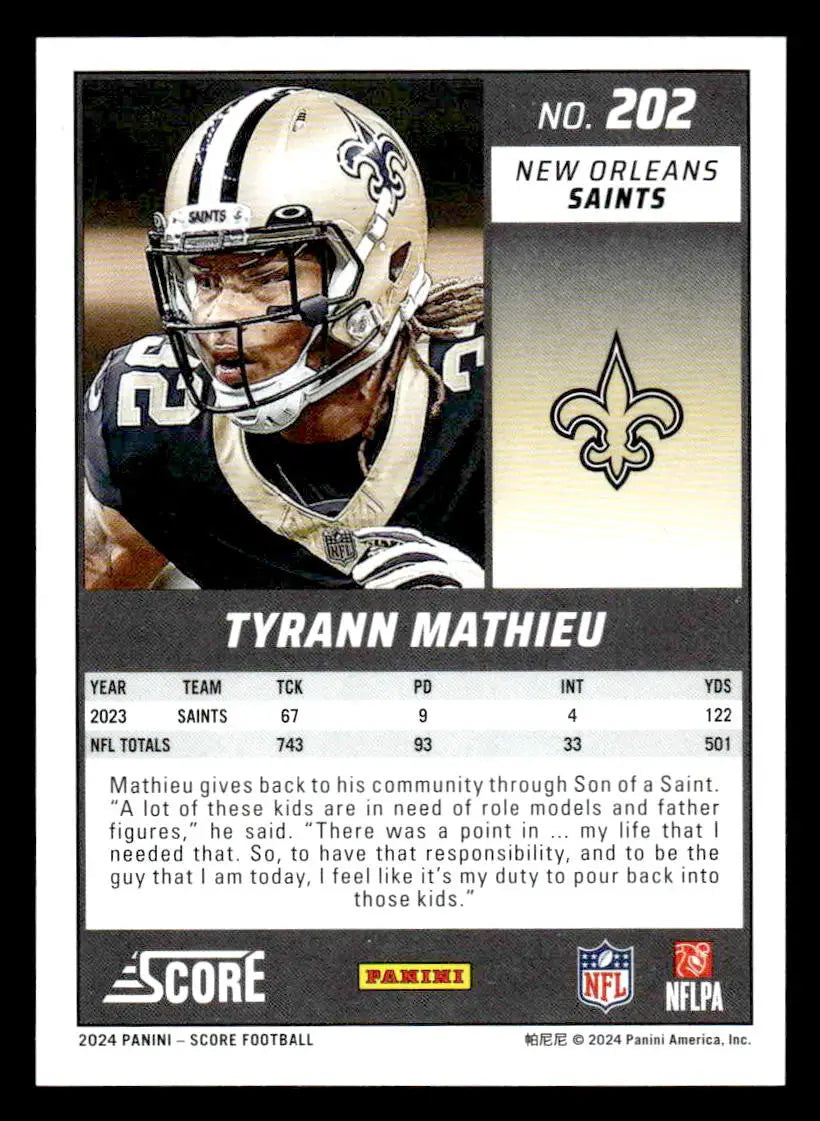 2024 Score #202 Tyrann Mathieu - Football Card Single