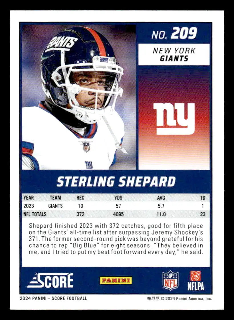 2024 Score #209 Sterling Shepard - Football Card Single