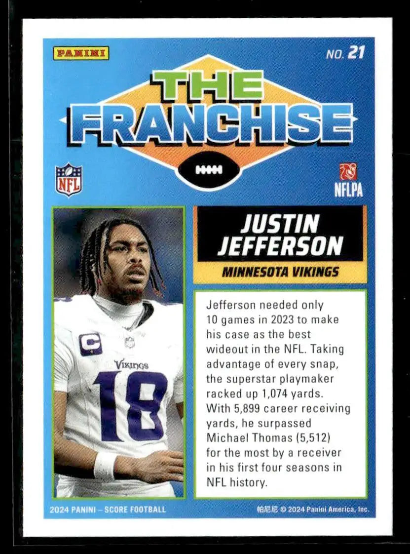 2024 Score #21 Justin Jefferson The Franchise Minnesota Vikings - Football Card Single