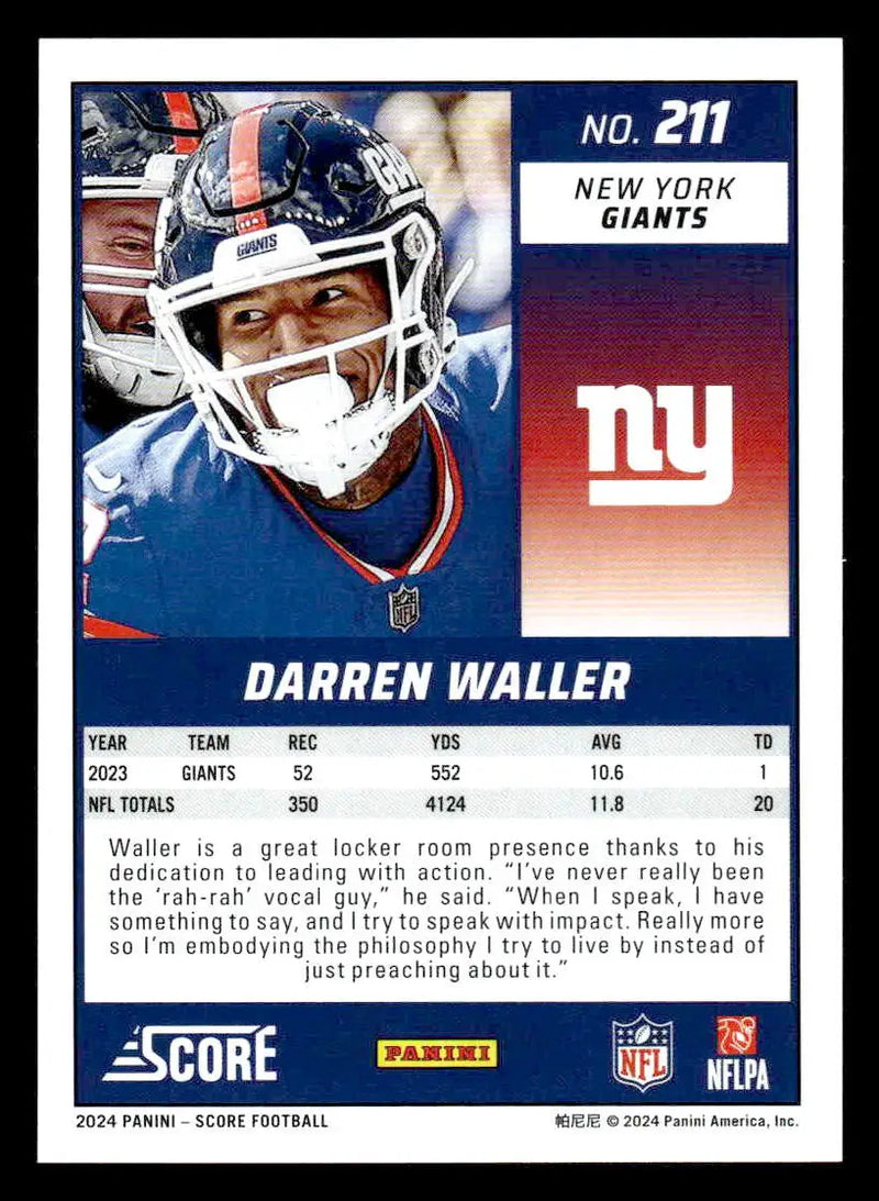 2024 Score #211 Darren Waller New York Giants - Football Card Single