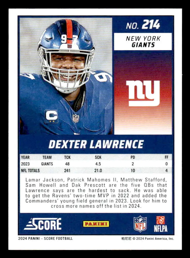 2024 Score #214 Dexter Lawrence - Football Card Single