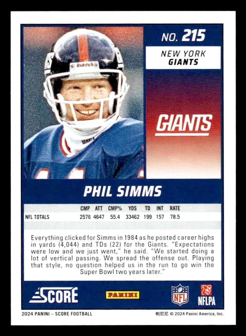 2024 Score #215 Phil Simms - Football Card Single
