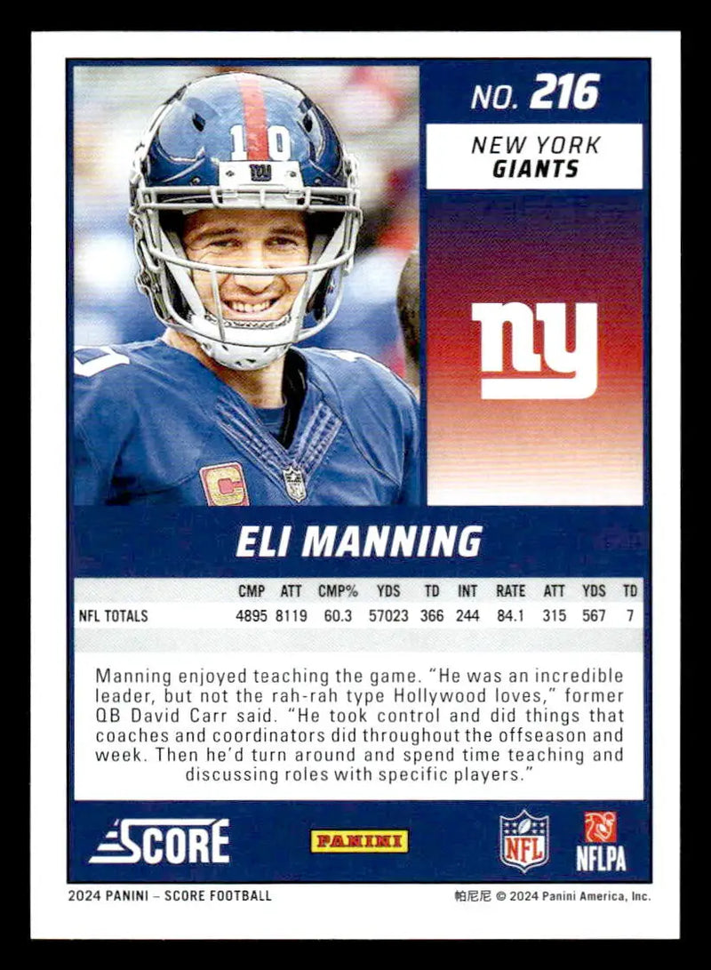 2024 Score #216 Eli Manning - Football Card Single