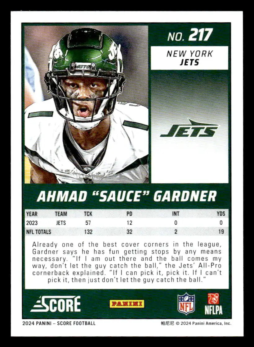 2024 Score #217 Sauce Gardner - Football Card Single