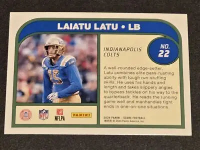2024 Score #22 Laiatu Latu Protential - Football Card Single