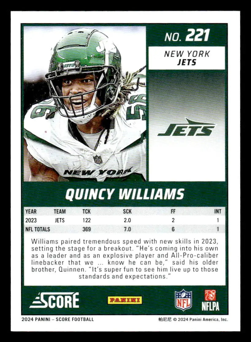 2024 Score #221 Quincy Williams - Football Card Single