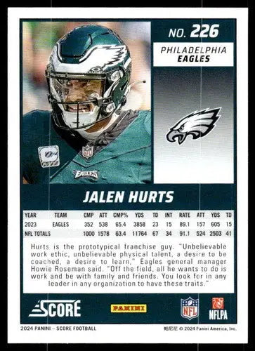 2024 Score #226 Jalen Hurts NM Near Mint Eagles ID:75890 - Football Card Single