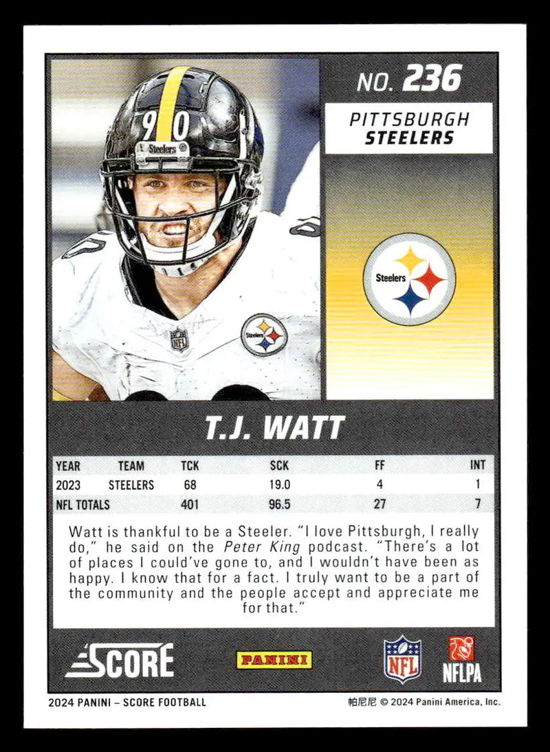2024 Score #236 T.J. Watt - Football Card Single