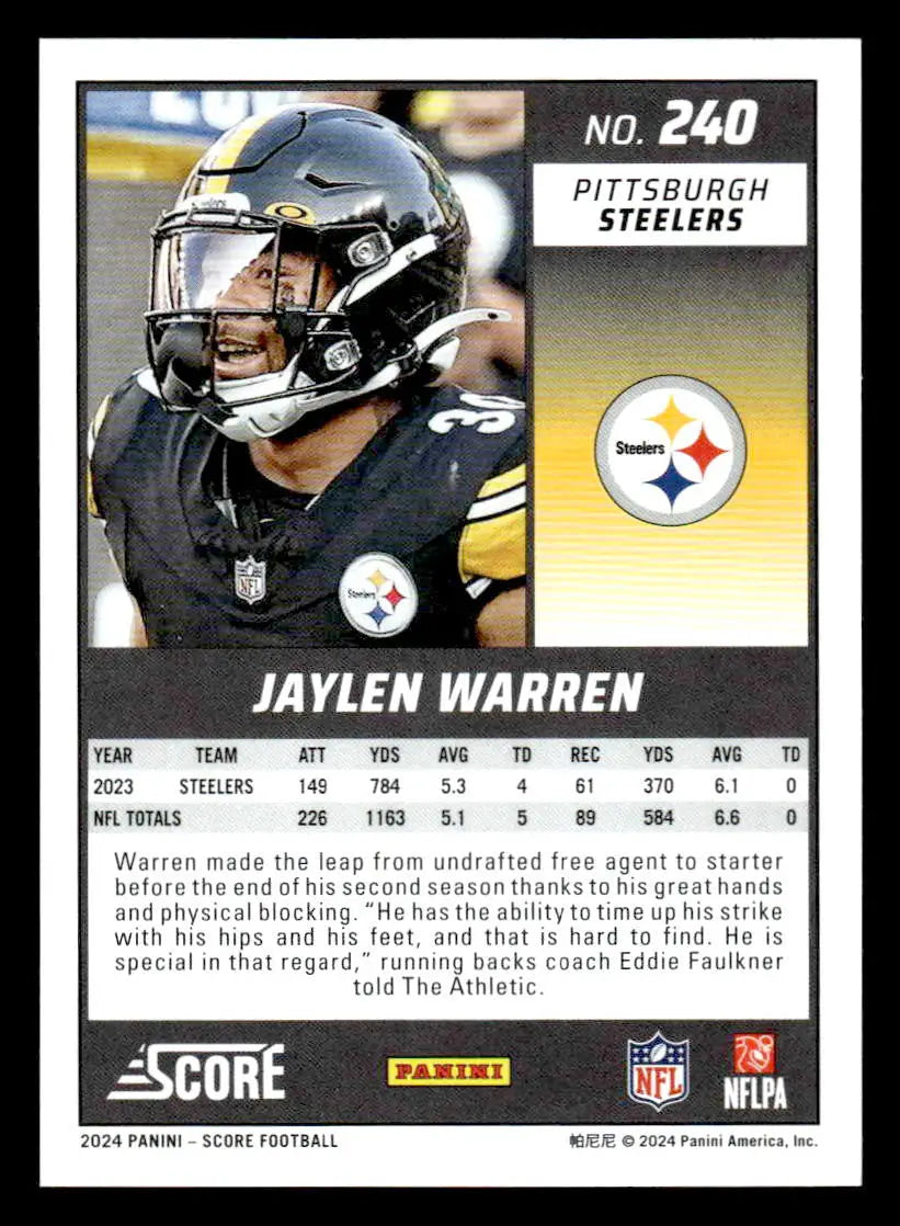 2024 Score #240 Jaylen Warren - Football Card Single