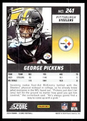 Original gloss George Pickens football card from 2024 Score mint Steel Pittsburgh Steelers