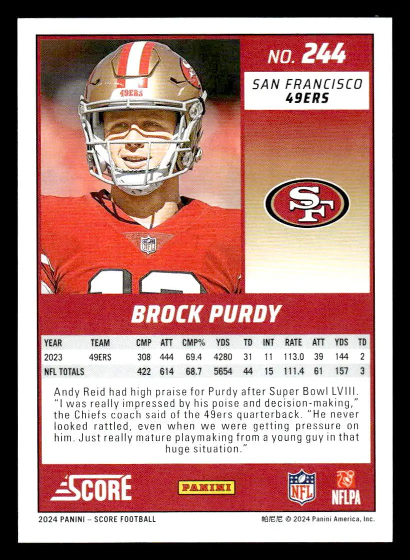 2024 Score #244 Brock Purdy - Football Card Single