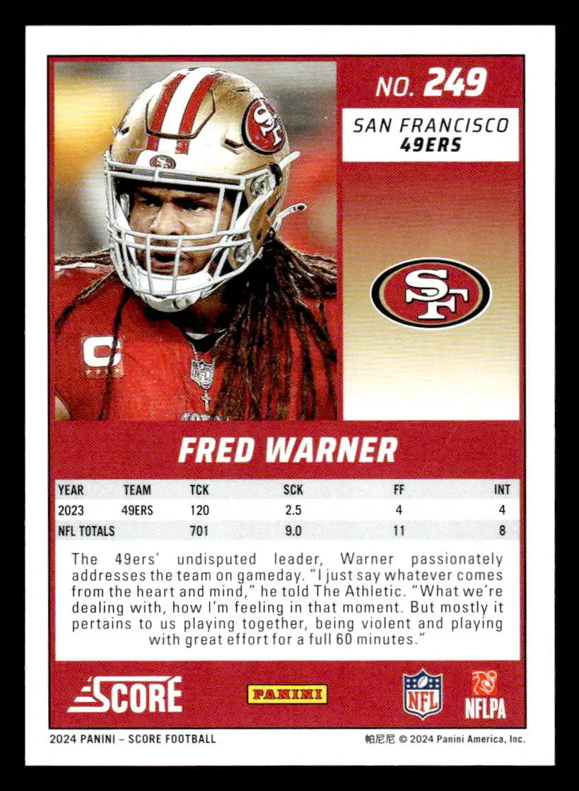 2024 Score #249 Fred Warner - Football Card Single