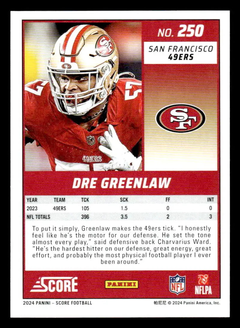 2024 Score #250 Dre Greenlaw - Football Card Single