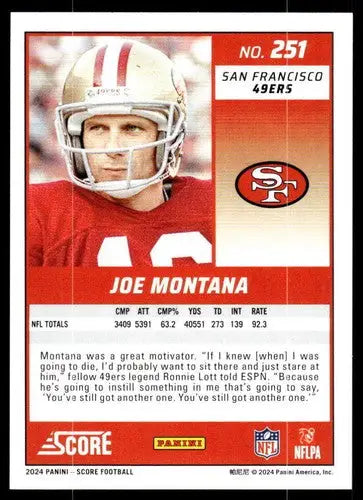 2024 Score #251 Joe Montana NM Near Mint 49ers ID:75911 - Football Card Single