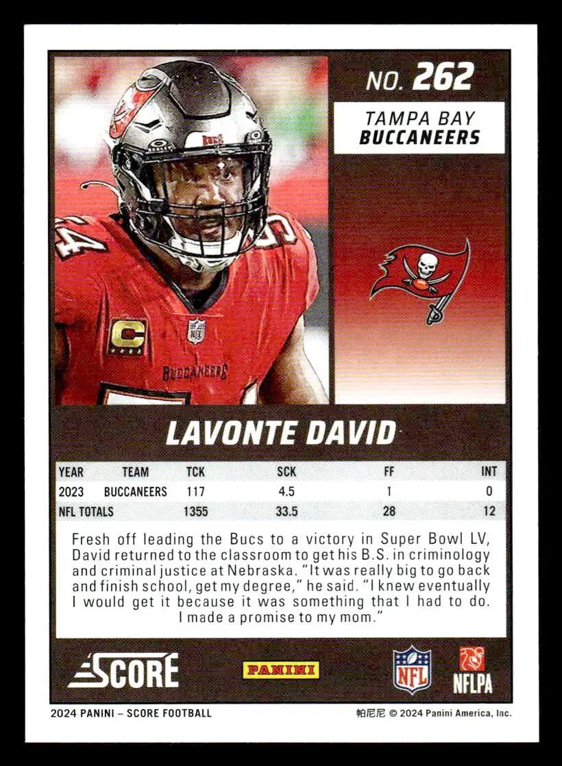 2024 Score #262 Lavonte David - Football Card Single