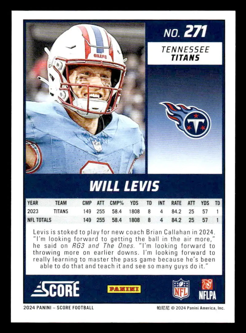 2024 Score #271 Will Levis - Football Card Single