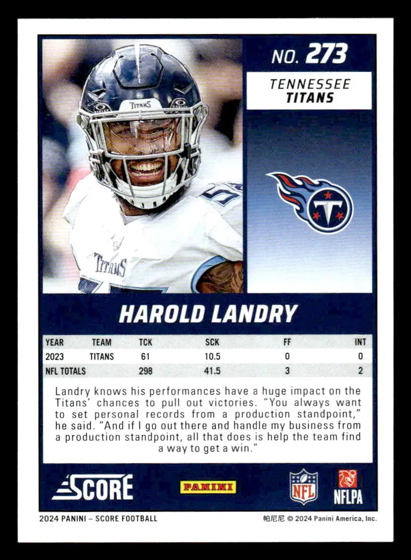 2024 Score #273 Harold Landry - Football Card Single