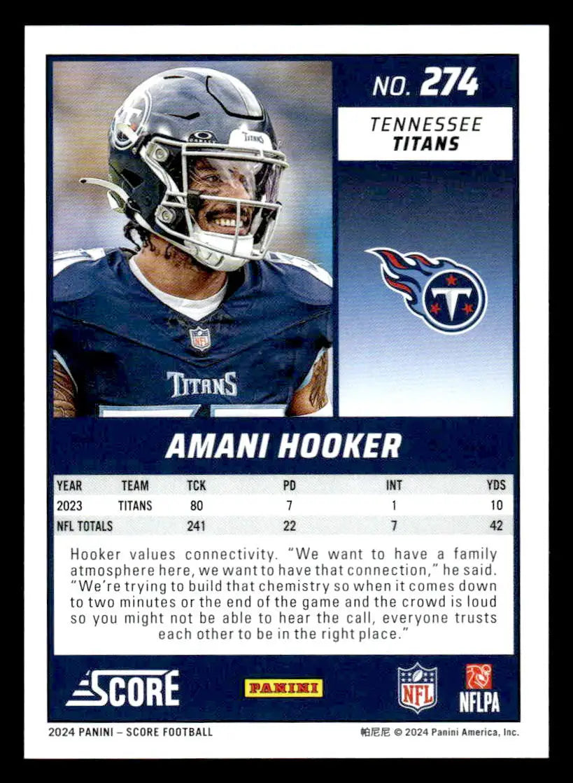 2024 Score #274 Amani Hooker - Football Card Single
