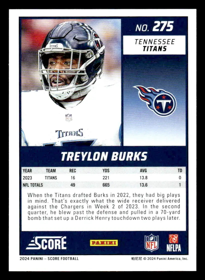 2024 Score #275 Treylon Burks - Football Card Single