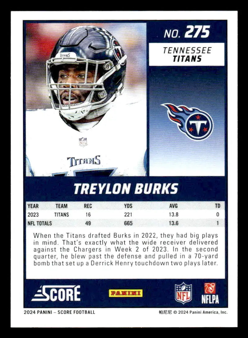 2024 Score #275 Treylon Burks - Football Card Single