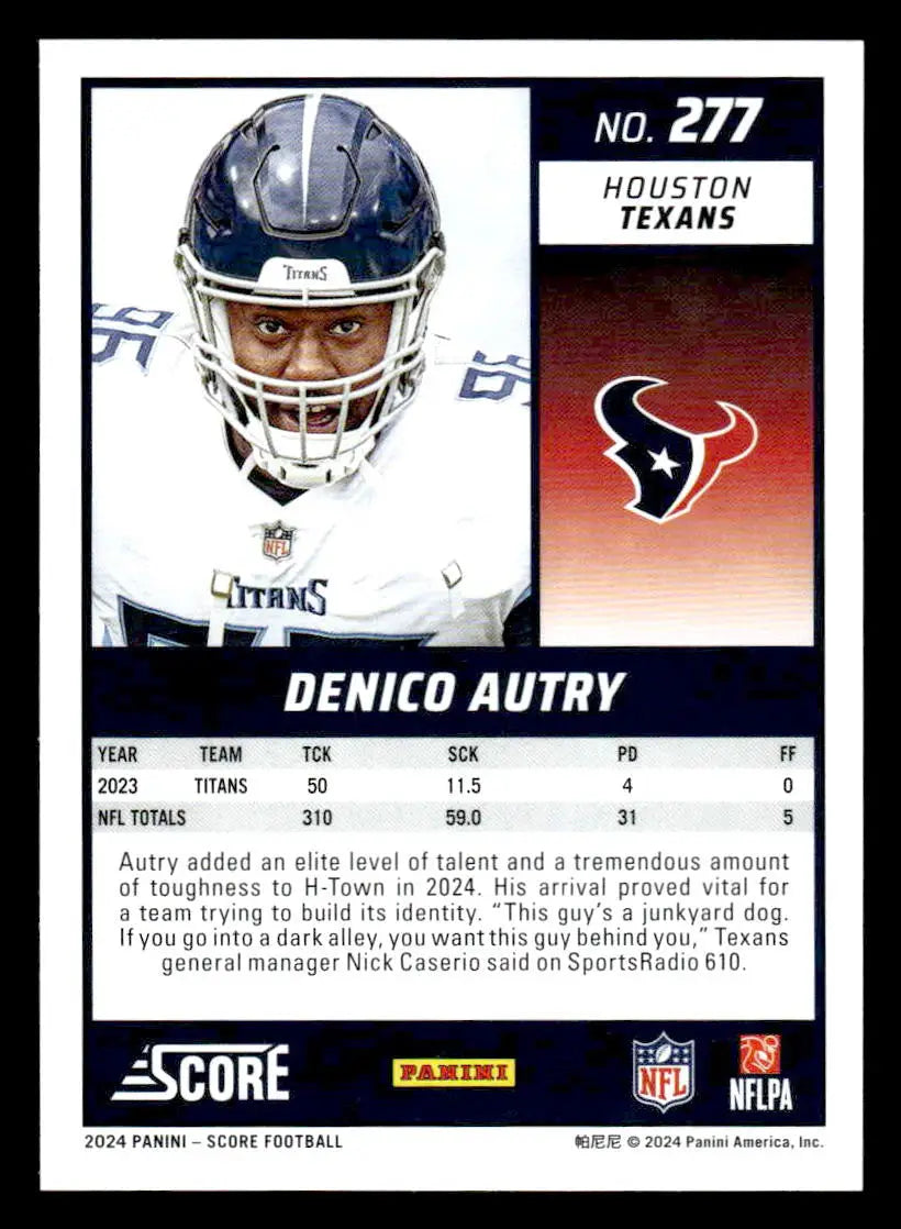 2024 Score #277 Denico Autry - Football Card Single