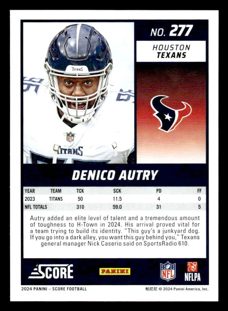 2024 Score #277 Denico Autry - Football Card Single