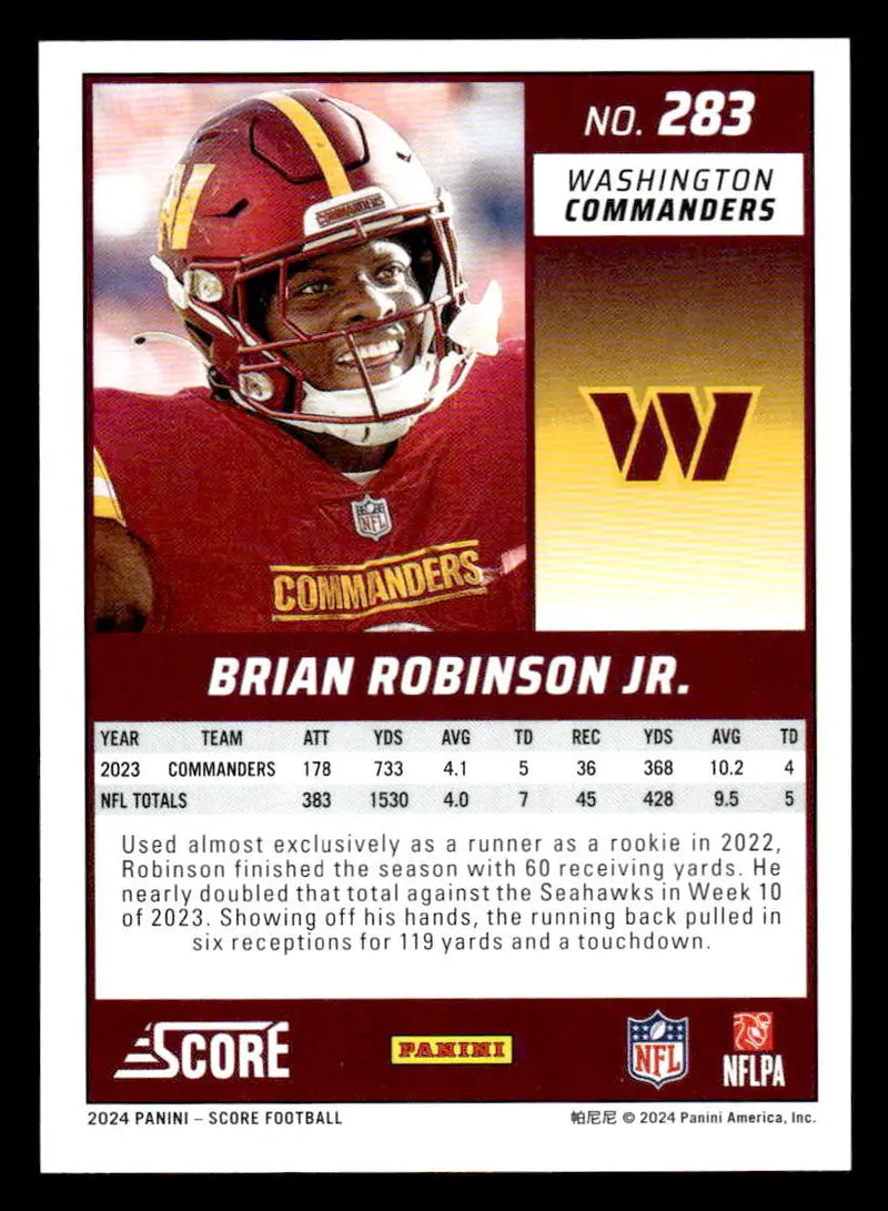 2024 Score #283 Brian Robinson Jr. - Football Card Single