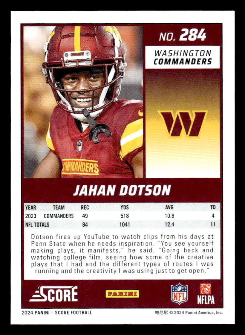 2024 Score #284 Jahan Dotson - Football Card Single