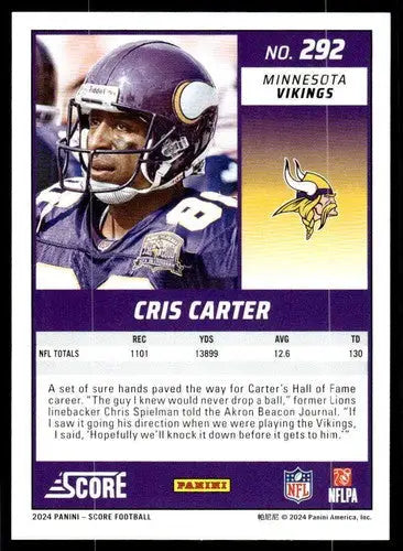 Original gloss Cris Carter football card featuring the Vikings in near mint condition