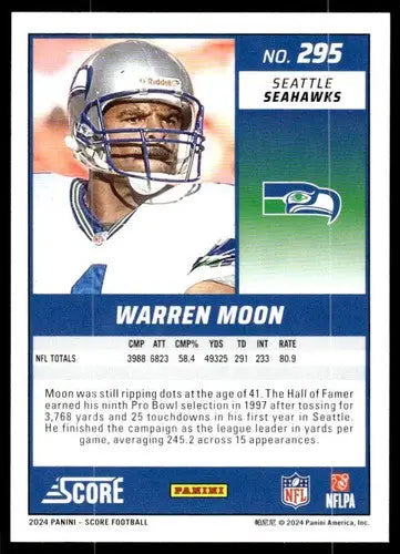 Original gloss Warren Moon football card featuring mint Seahawks from 2024 Score series