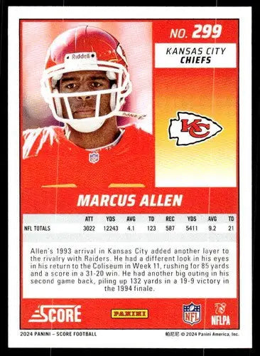 Original gloss Marcus Allen football card featuring Mint Chiefs from 2024 Score series