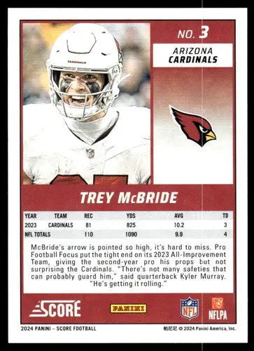 2024 Score #3 Trey McBride NM-MT Cardinals ID:75538 - Football Card Single