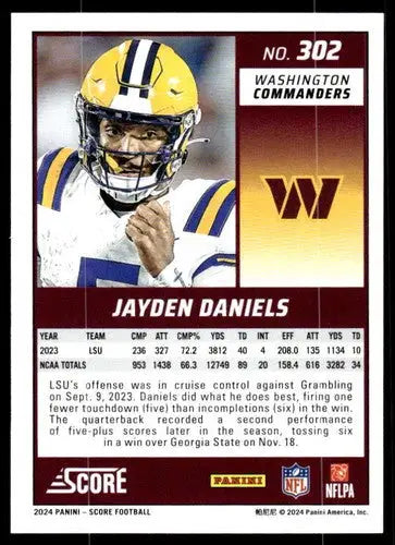 2024 Score #302 Jayden Daniels NM Near Mint RC Rookie Commanders ID:75956 - Football Card Single