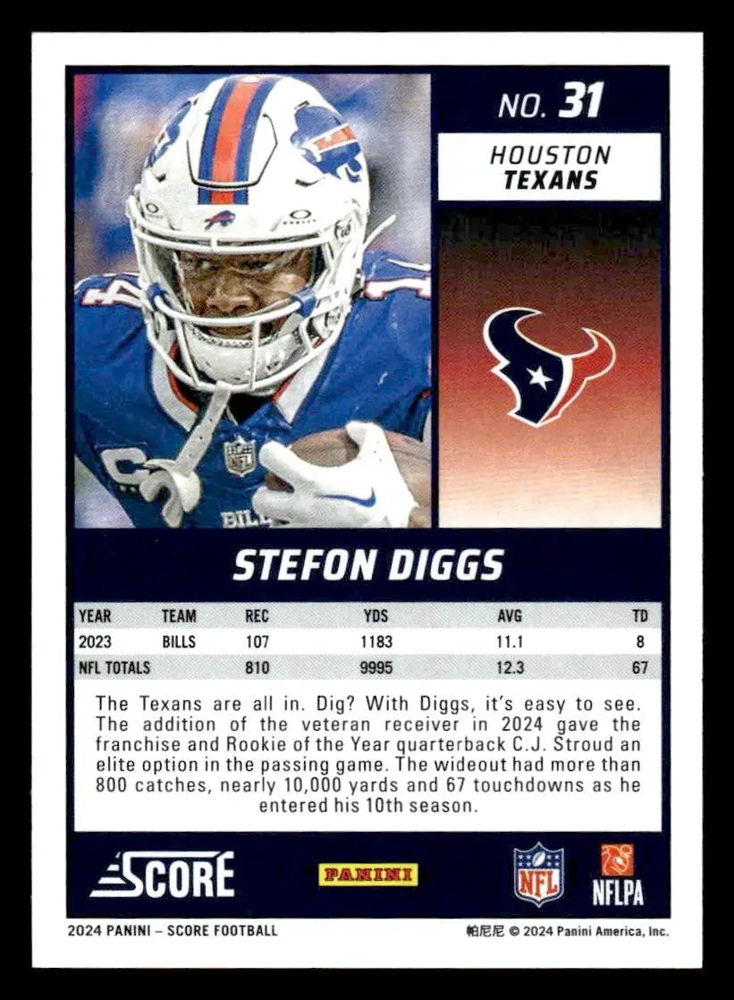 2024 Score #31 Stefon Diggs Houston Texans - Football Card Single