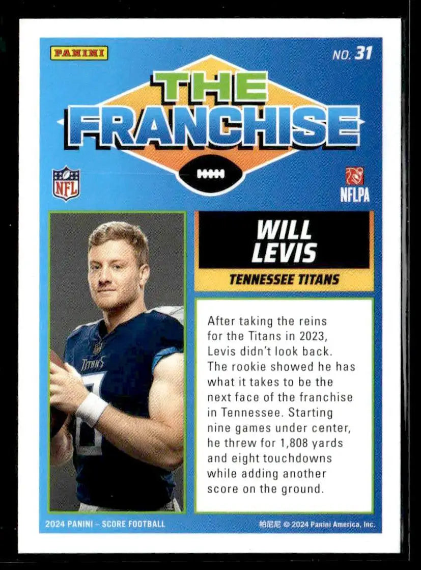 2024 Score #31 Will Levis The Franchise - Football Card Single