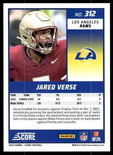 2024 Score Jared Verse NM Near Mint RC Rookie football card with original gloss