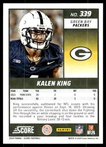 Original gloss 2024 Score Kalen King football card NM Near Mint RC Rookie Packe