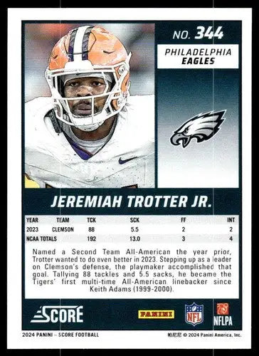 Jeremiah Trotter Jr. football card with original gloss mint RC rookie Eagles 2024 Score