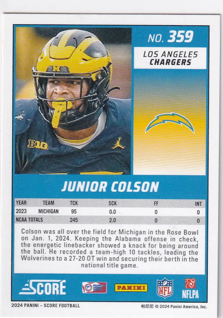 2024 SCORE #359 JUNIOR COLSON RED- LOS ANGELES RAMS