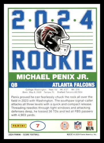 2024 Score 35th Anniversary Rookie #7 Michael Penix Jr. NM-MT Falcons ID:75485 - Football Card Single