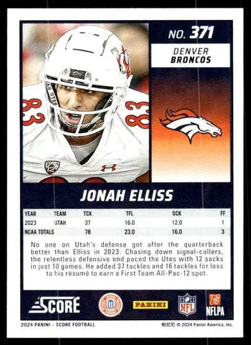 2024 Score Jonah Elliss football card original gloss mint rc rookie Broncos ID 76000