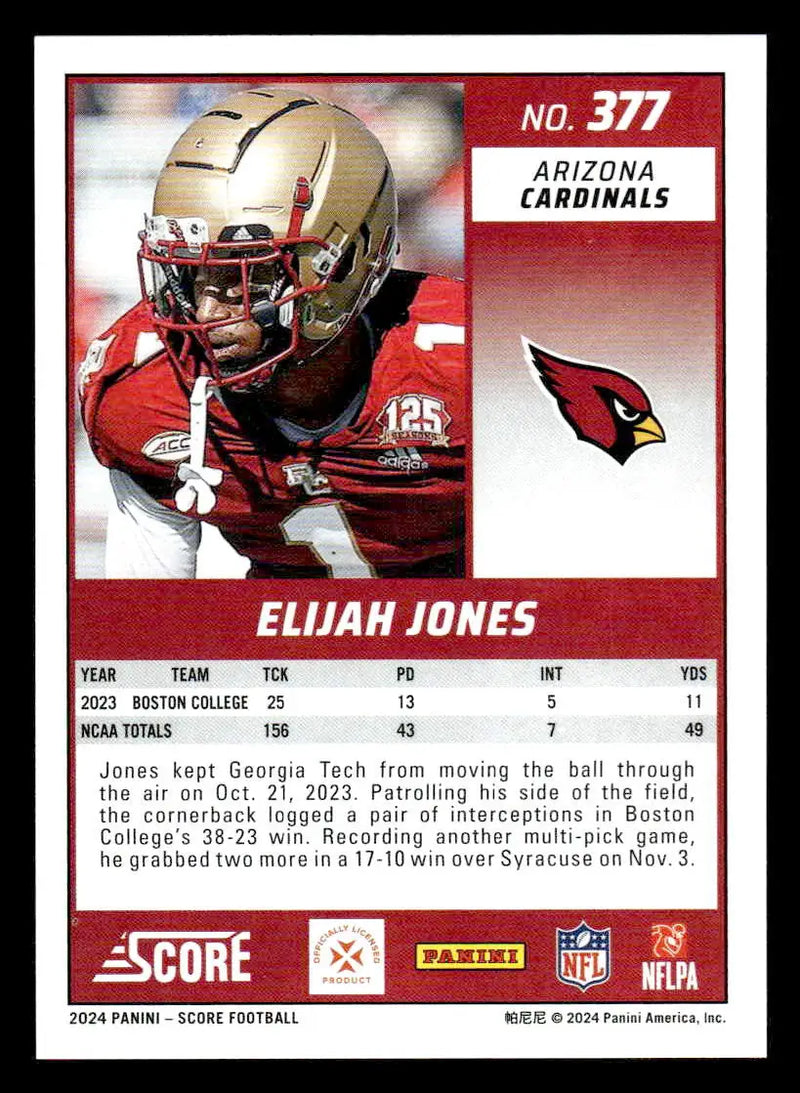 2024 Score #377 Elijah Jones Scorecard - Football Card Single
