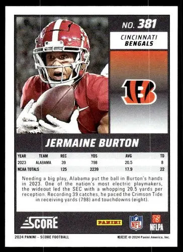 2024 Score Jermaine Burton rookie Bengals football card with original gloss and mint RC rookie