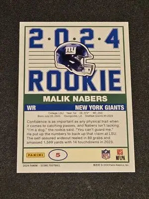 2024 Score #5 Malik Nabers 35th Anniversary Rookies - Football Card Single