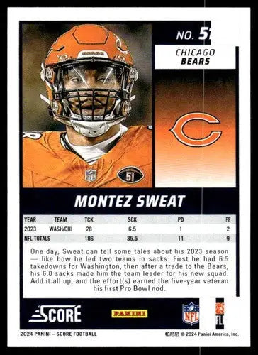 Original gloss Montez Sweat football card 2024 Score NM-MT Bears ID 75576